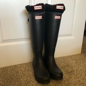 Tall black Hunter rain boots